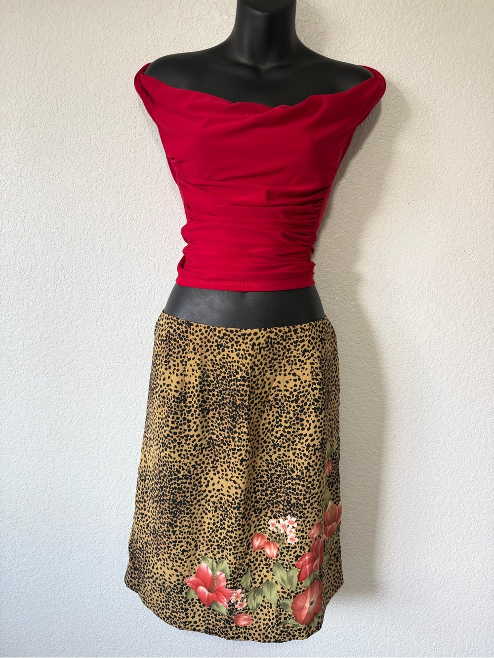 Vintage 90s AGB Byer California Leopard & Floral Midi Skirt 🌺